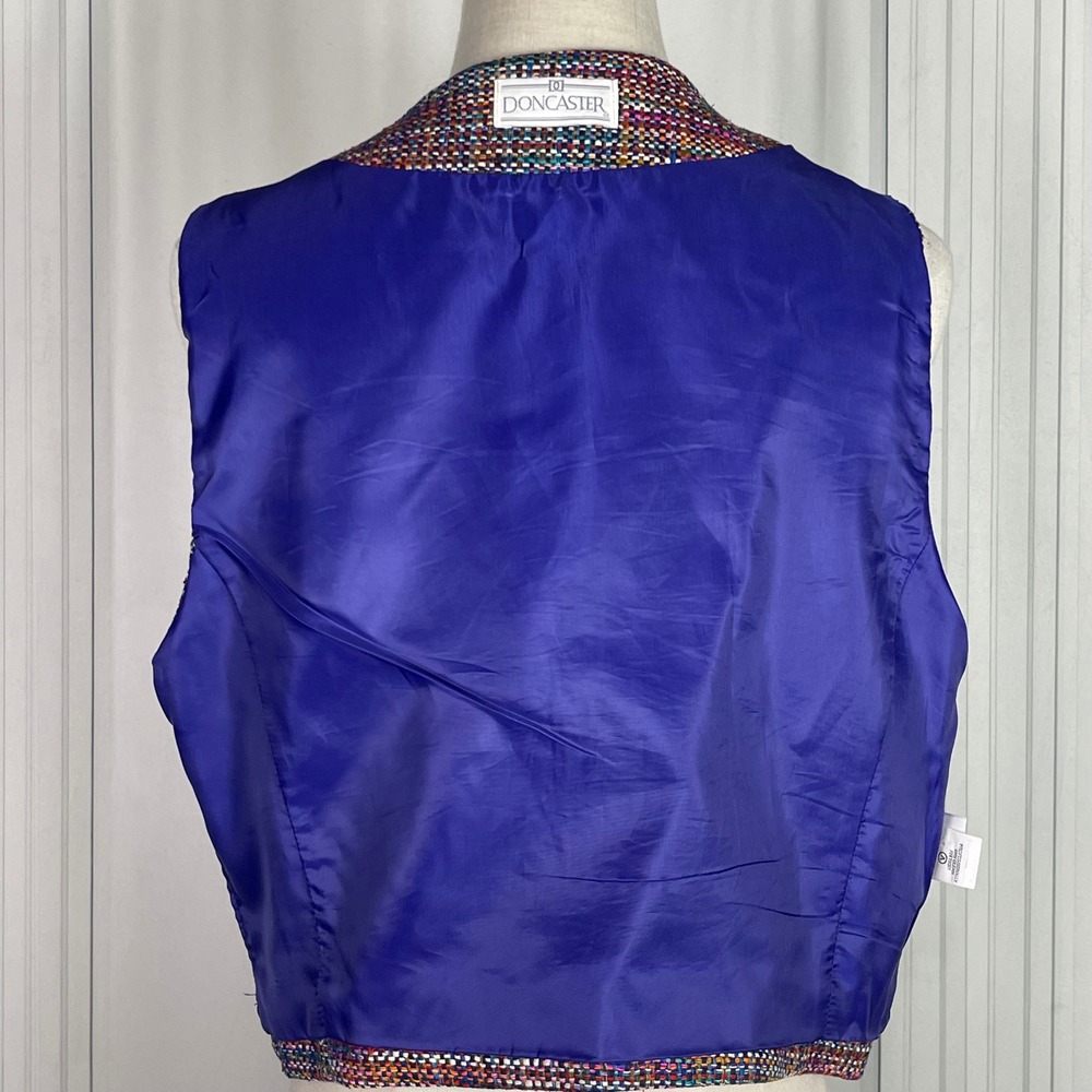 Vintage Doncaster - Cropped Silk Tweed Vest - Purple/Multicolored -‎ Size 10 - Picture 10 of 15